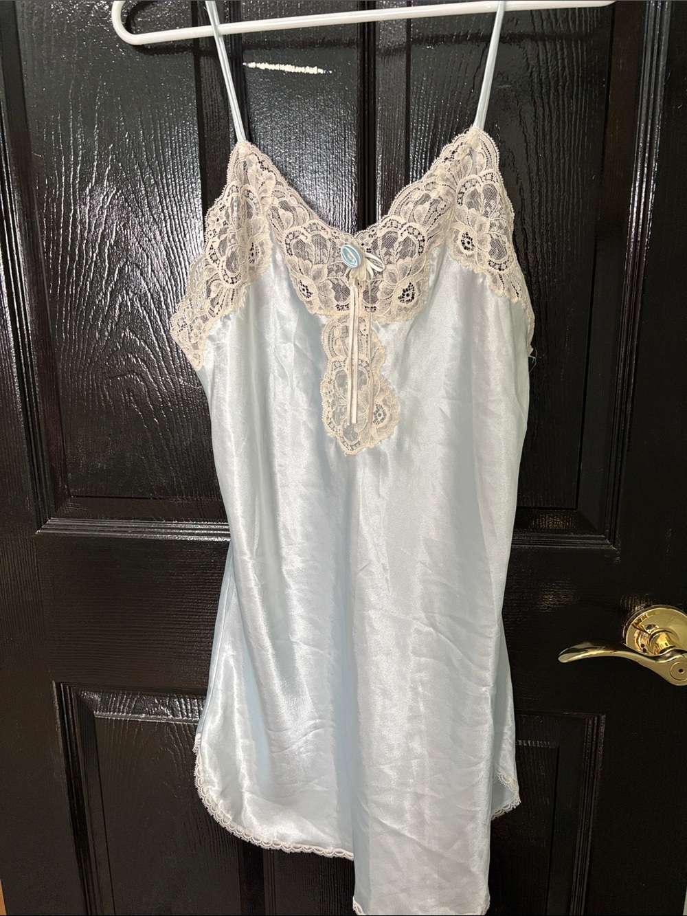 Christian Dior Lace-Trim Satin Chemise Slip in Light Blue worn less than 5 times